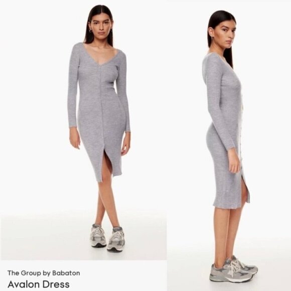 Aritzia Dresses & Skirts - ARITZIA The Group Babaton Heather Grey Ribbed Knit Avalon Midi Dress US XS